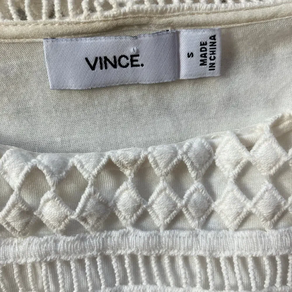 Vince Laser Cut Short Sleeve Top Size S Cream - Picture 5 of 5